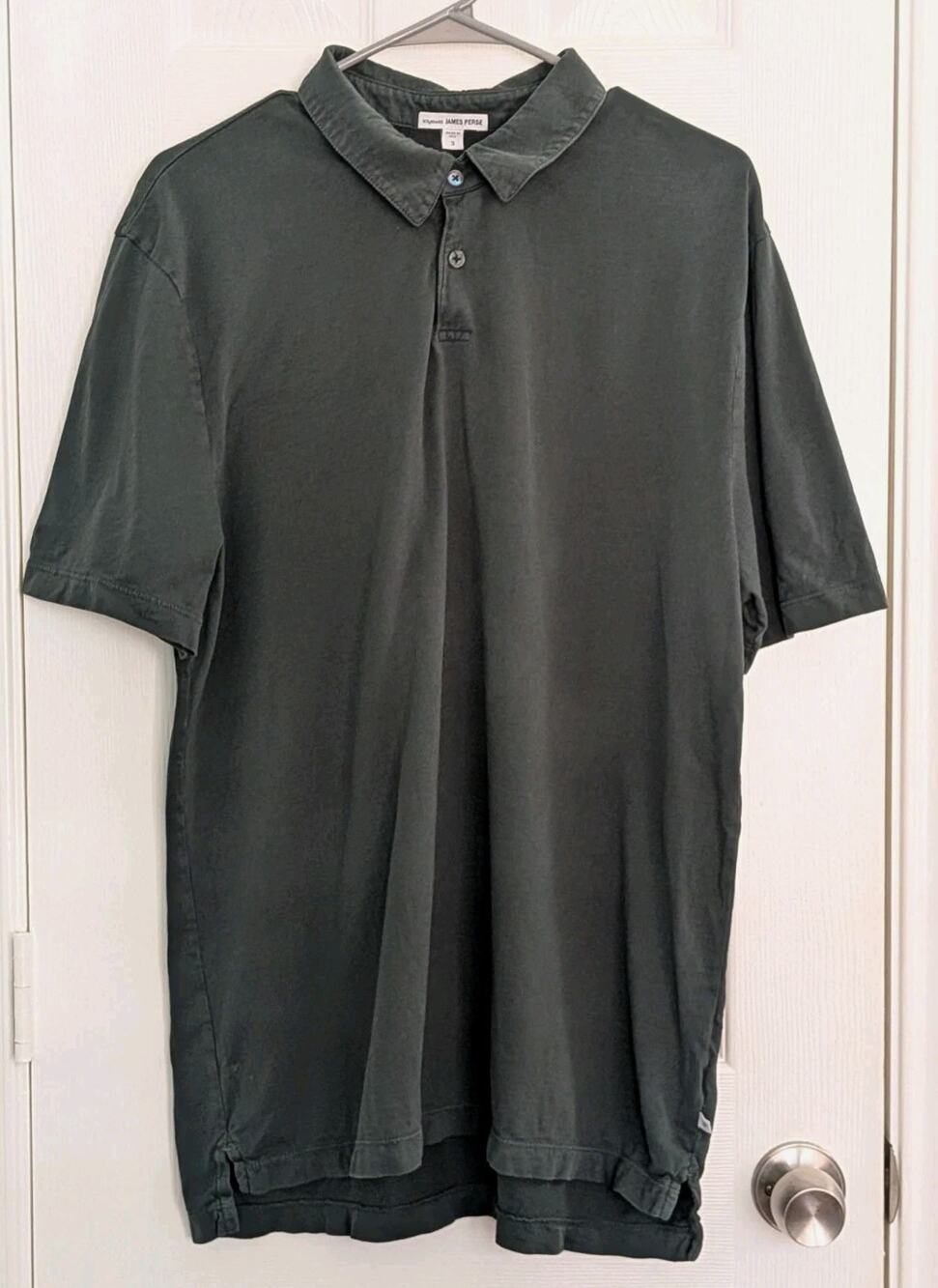 James Perse Polo Shirt Mens Large 3 Supima Cotton Green MSX3337